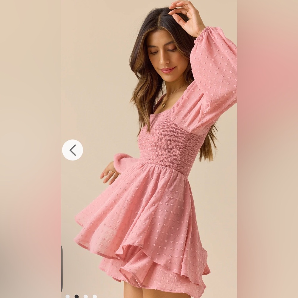 Altar'd State Pink Long Sleeve Lilitha Smocked Romper size M NWT